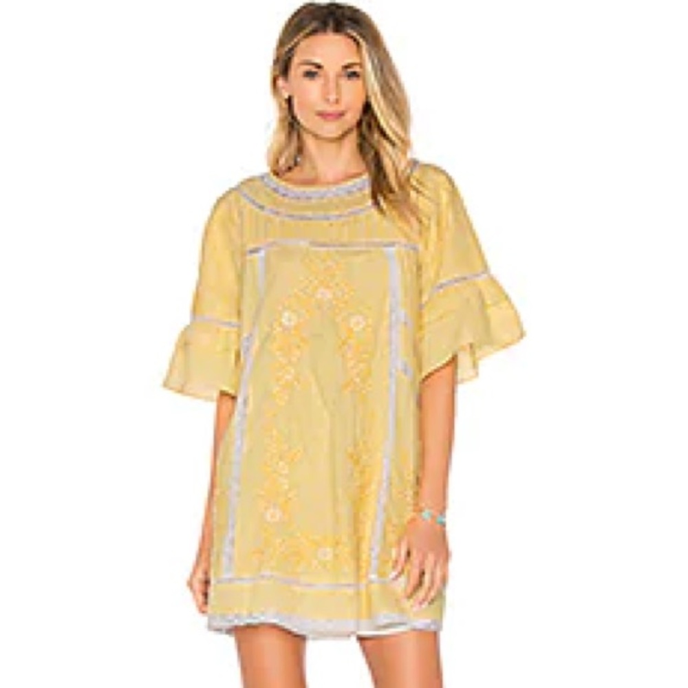 Free People Yellow Embroidered Midi Dress